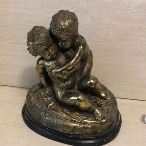 Gold Leaf Chalkware Figures of Boy & Girl from Norleans Italy